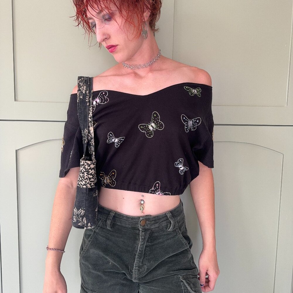 Upcycled Colorful Top with Beaded Butterflies